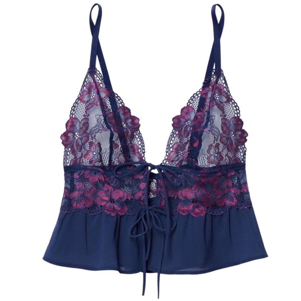 NEW Adore me Tammy Unlined Camisole SMALL With Lace design‎ Blue & Fuchsia Pink